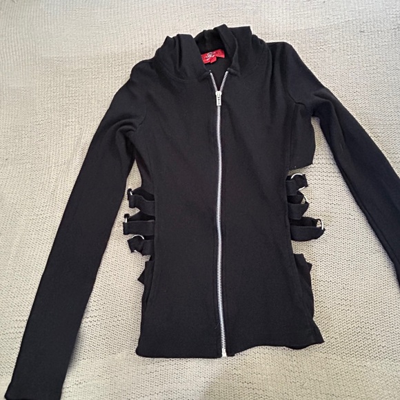 Vintage Y2K Tripp NYC Black Royal Bones Cut Out Zip Up Hoodie - Picture 5 of 15